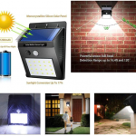 SOLAR SECURITY LED NIGHT LIGHT FOR HOME OUTDOOR/GARDEN WALL (BLACK) (20-LED LIGHTS)