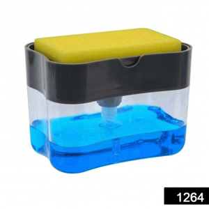 2-IN-1 LIQUID SOAP DISPENSER ON COUNTERTOP WITH SPONGE HOLDER